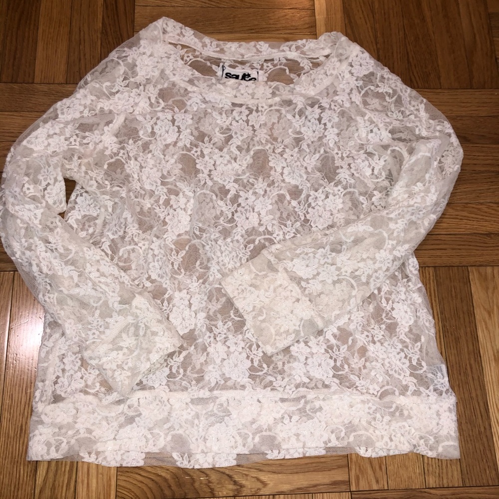 Whit lace sheer long sleeve
